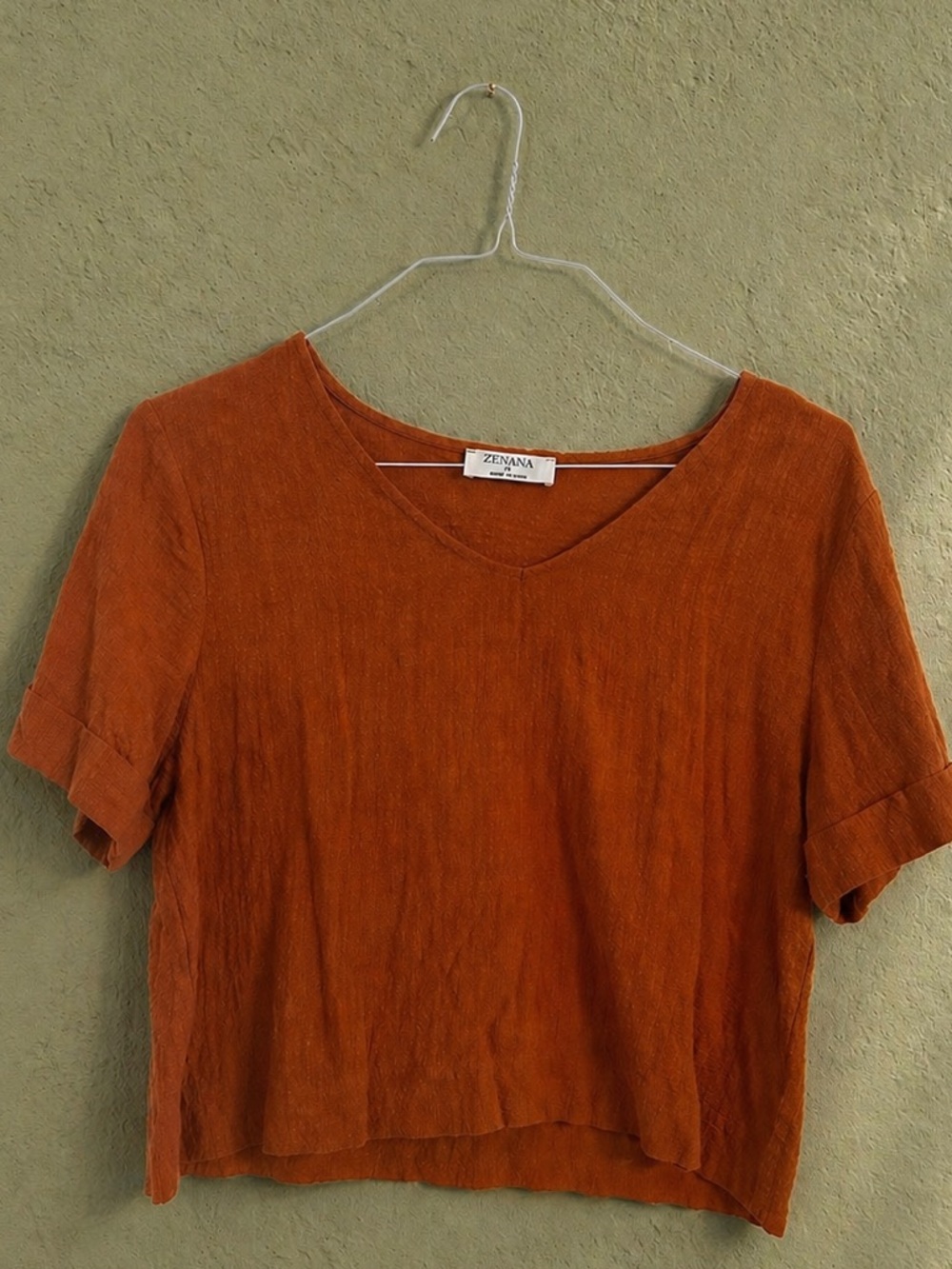 Zenana Rust 100% Cotton Crop Top Boho Cottagecore Gauze Tee Summer Festival - Picture 2 of 6